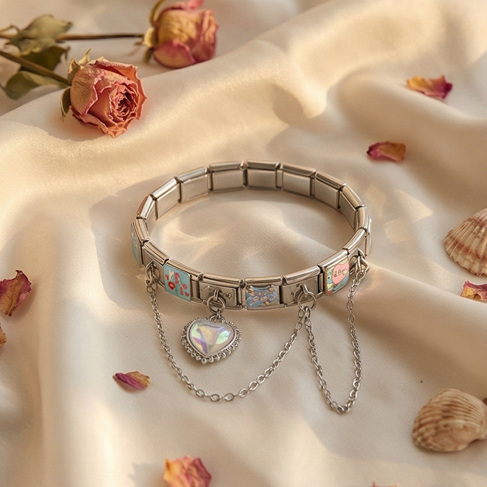 Double-chain DIY stainless steel modular bracelet set, multi-functional, fashionable, handmade modular jewelry.