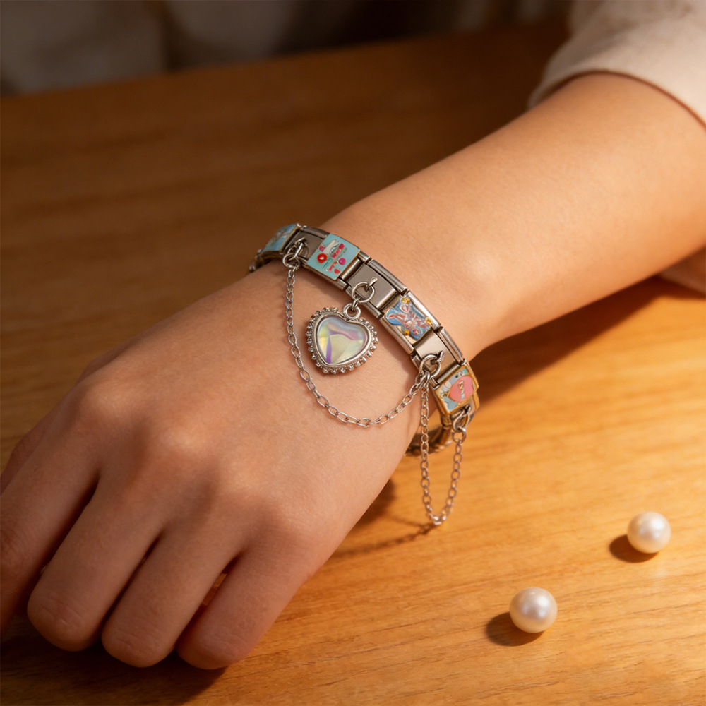 Double-chain DIY stainless steel modular bracelet set, multi-functional, fashionable, handmade modular jewelry.