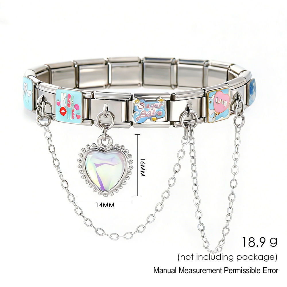 Double-chain DIY stainless steel modular bracelet set, multi-functional, fashionable, handmade modular jewelry.