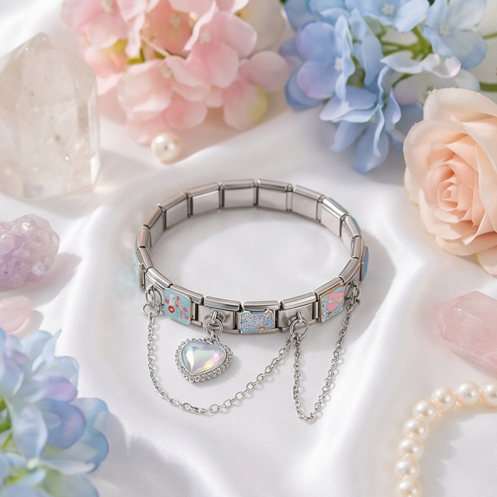 Double-chain DIY stainless steel modular bracelet set, multi-functional, fashionable, handmade modular jewelry.