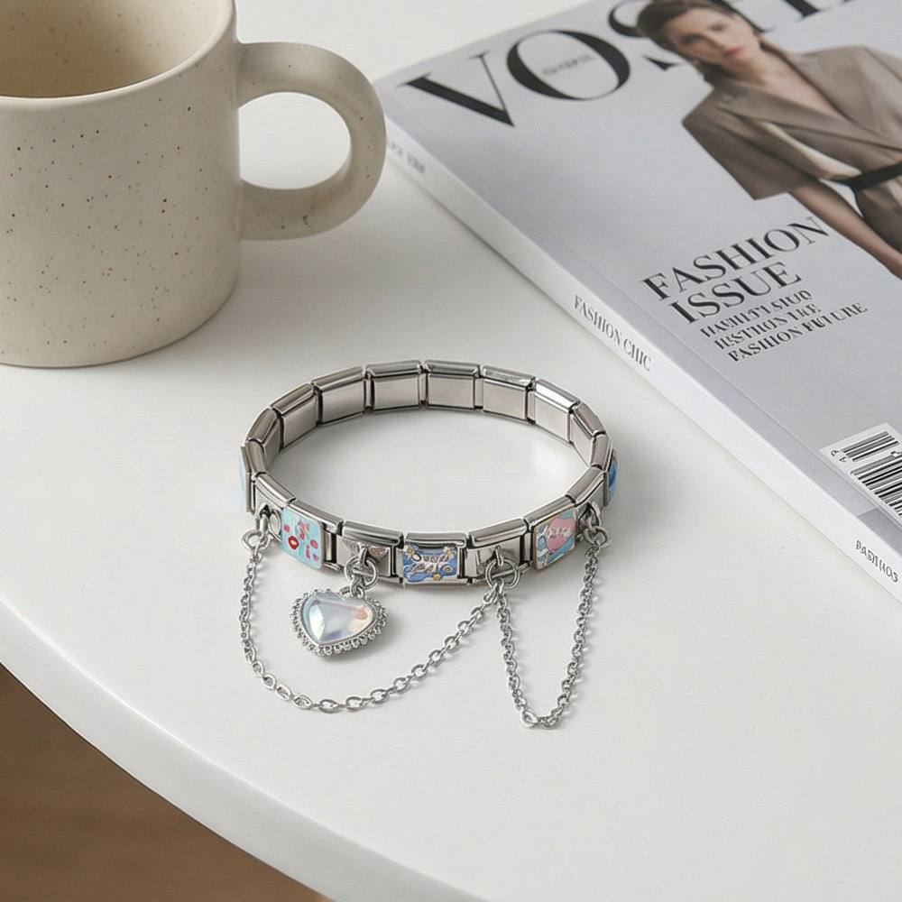 Double-chain DIY stainless steel modular bracelet set, multi-functional, fashionable, handmade modular jewelry.