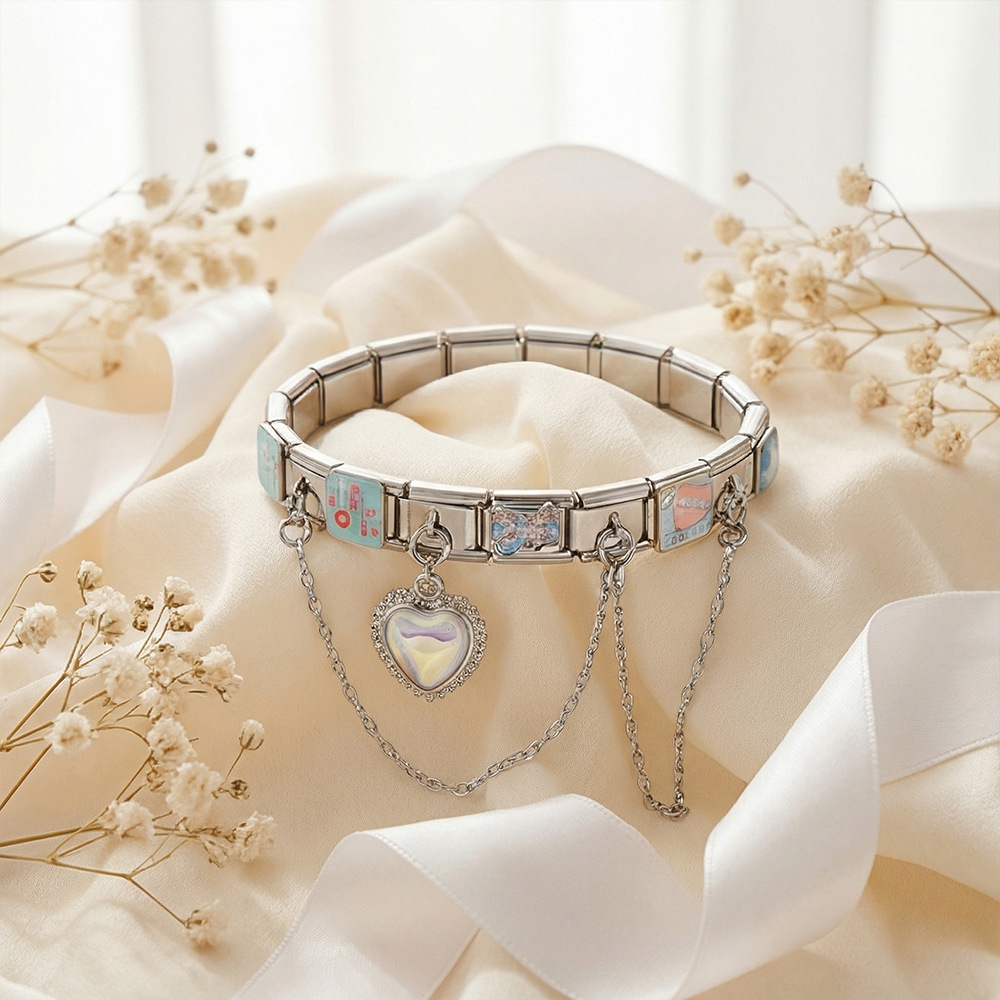Double-chain DIY stainless steel modular bracelet set, multi-functional, fashionable, handmade modular jewelry.