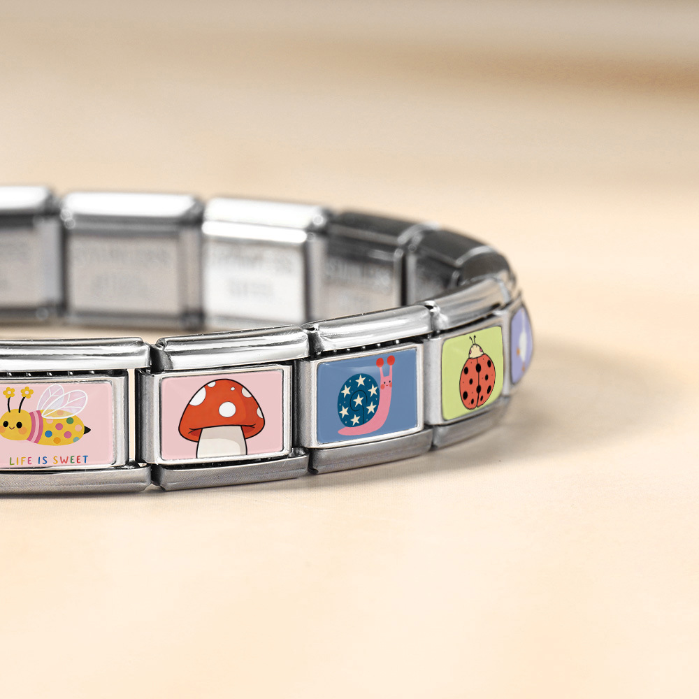 Cute Pattern Italian Modular Bracelet with Photo Print, Stainless Steel, Multifunctional DIY, Detachable Strap