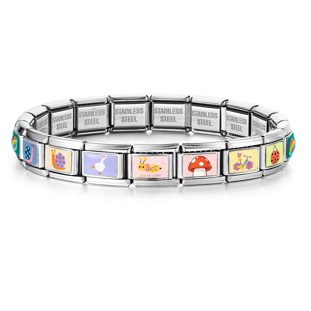 Cute Pattern Italian Modular Bracelet with Photo Print, Stainless Steel, Multifunctional DIY, Detachable Strap