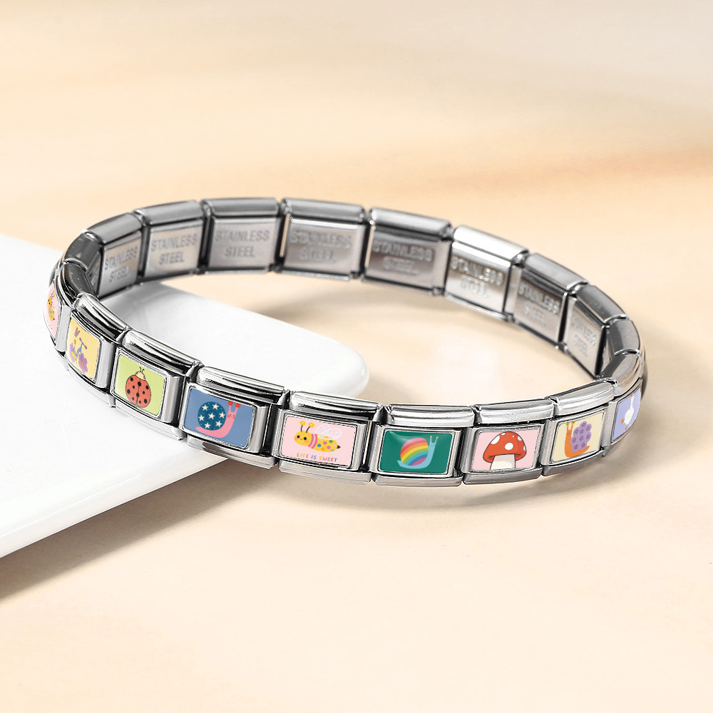 Cute Pattern Italian Modular Bracelet with Photo Print, Stainless Steel, Multifunctional DIY, Detachable Strap