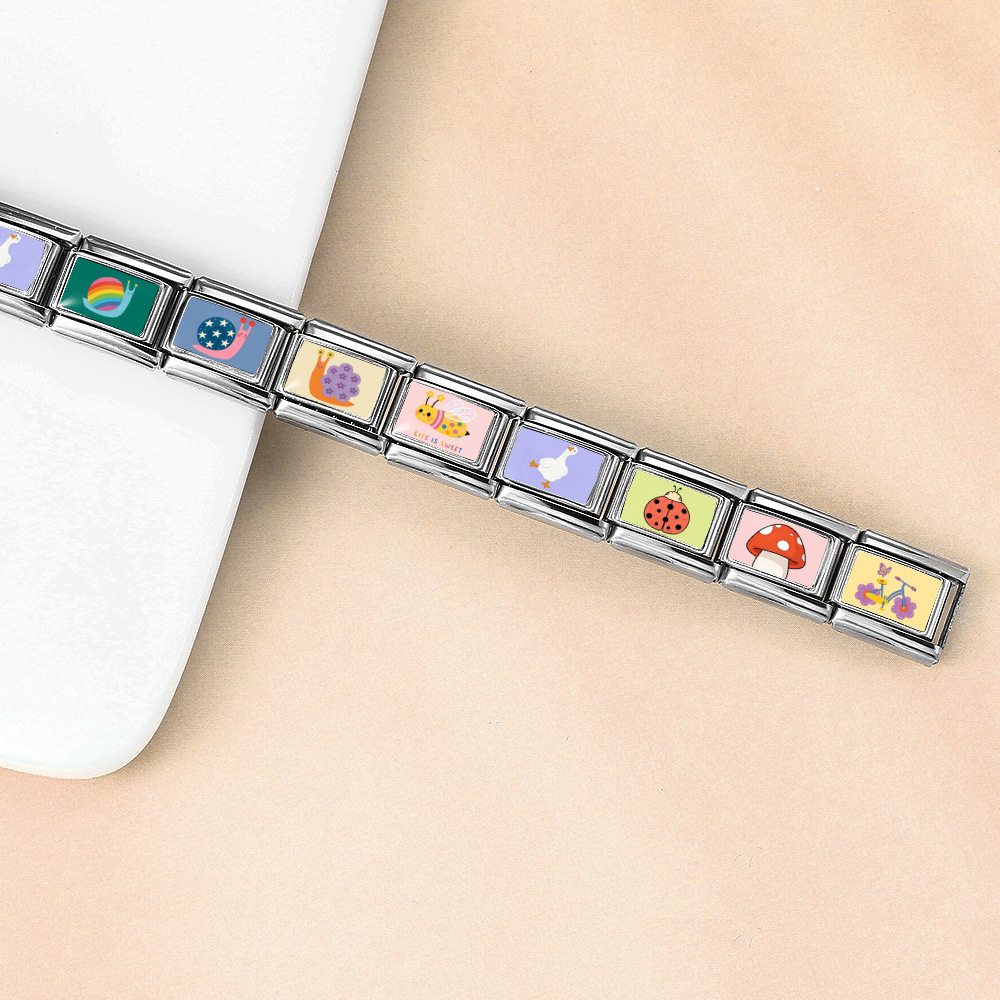 Cute Pattern Italian Modular Bracelet with Photo Print, Stainless Steel, Multifunctional DIY, Detachable Strap