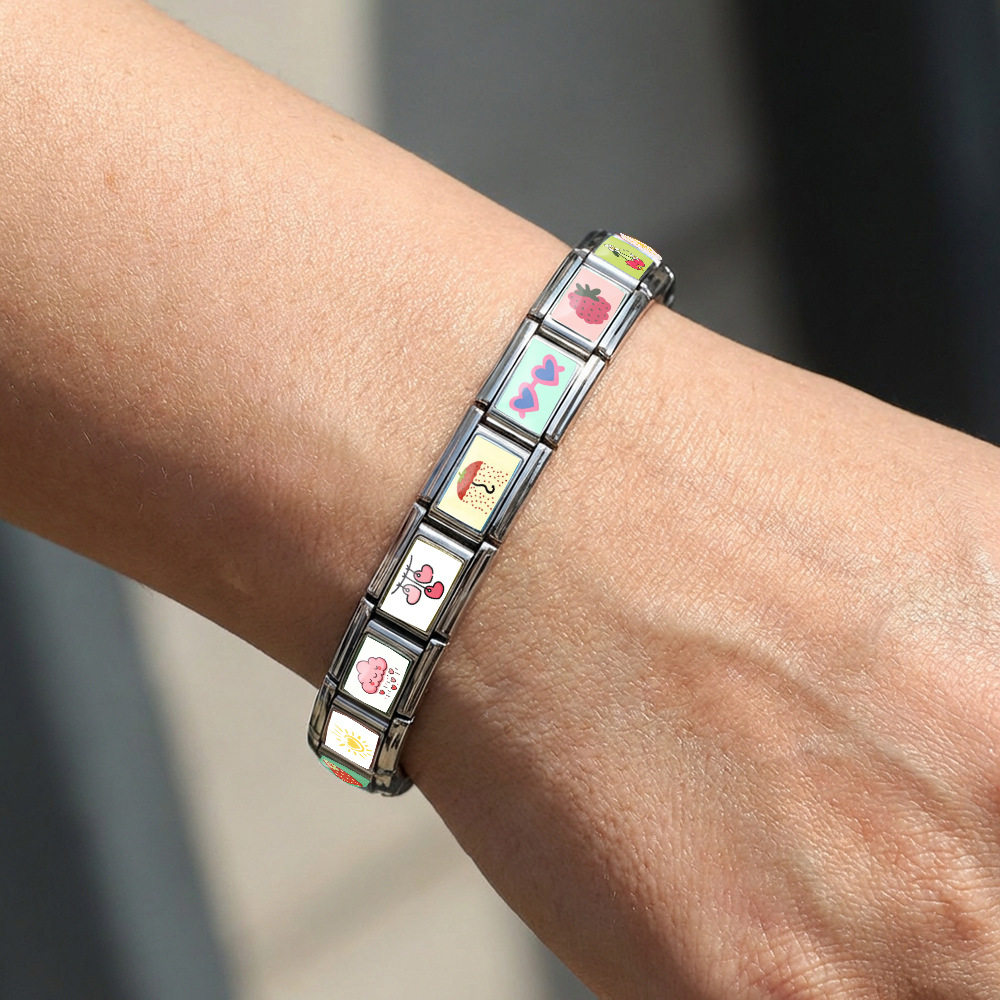 Photo-style Italian modular bracelet with heart and cloud design, stainless steel DIY splicing bracelet/watch strap/chain accessories.