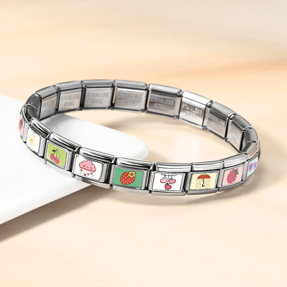 Photo-style Italian modular bracelet with heart and cloud design, stainless steel DIY splicing bracelet/watch strap/chain accessories.
