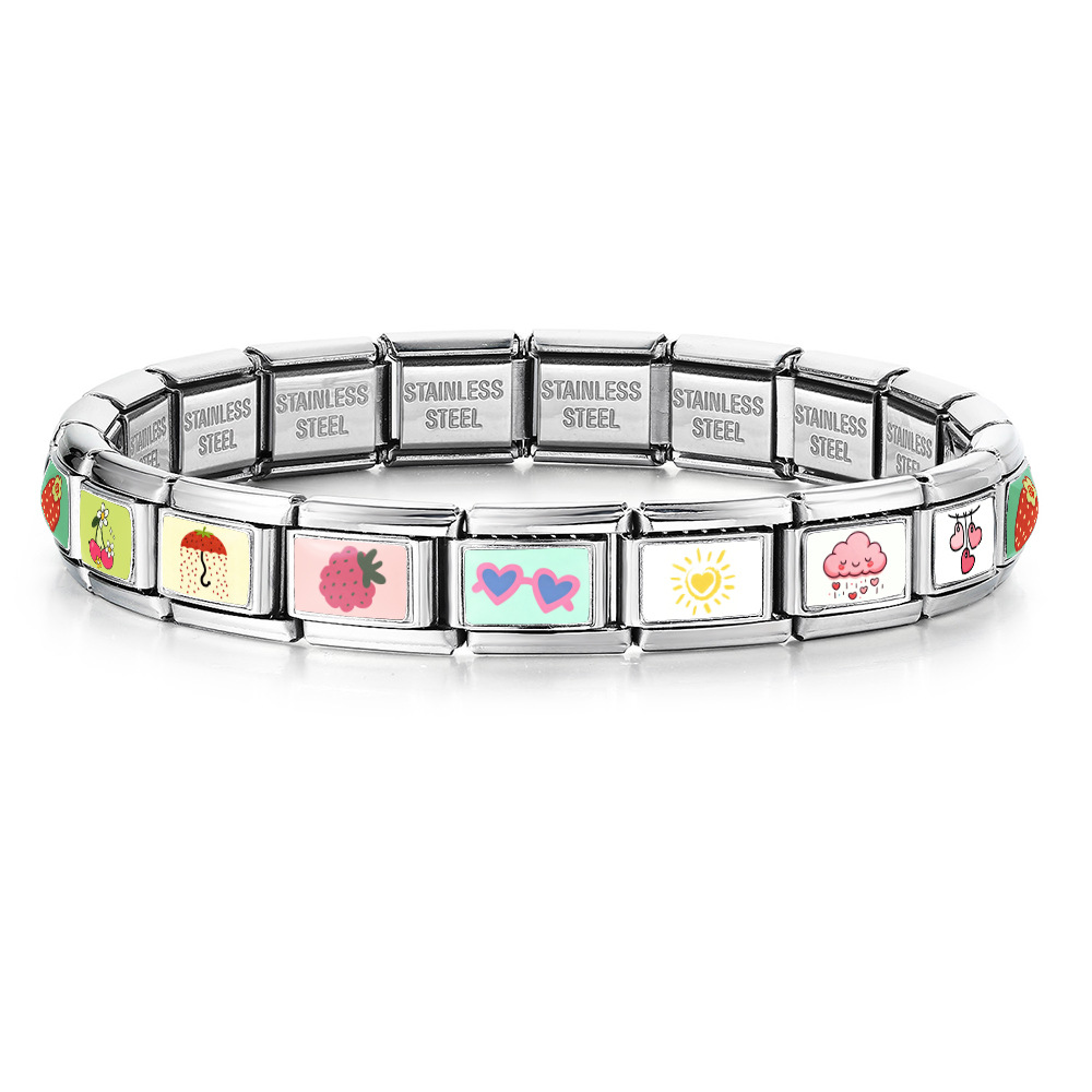Photo-style Italian modular bracelet with heart and cloud design, stainless steel DIY splicing bracelet/watch strap/chain accessories.