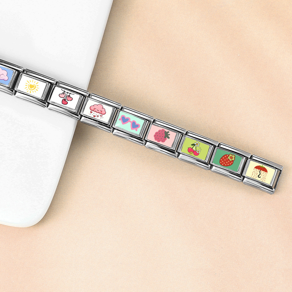 Photo-style Italian modular bracelet with heart and cloud design, stainless steel DIY splicing bracelet/watch strap/chain accessories.