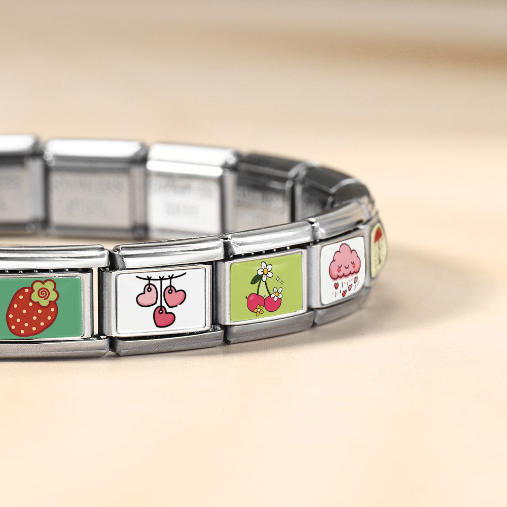 Photo-style Italian modular bracelet with heart and cloud design, stainless steel DIY splicing bracelet/watch strap/chain accessories.