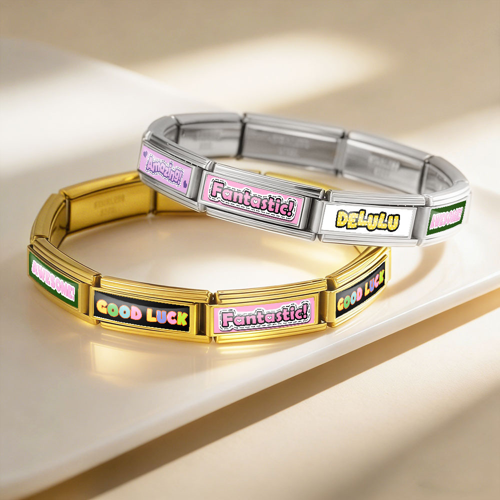 20*7mm Dopamine English Word Module Bracelet DIY Handmade Assembled Stainless Steel Italian Module Bracelet
