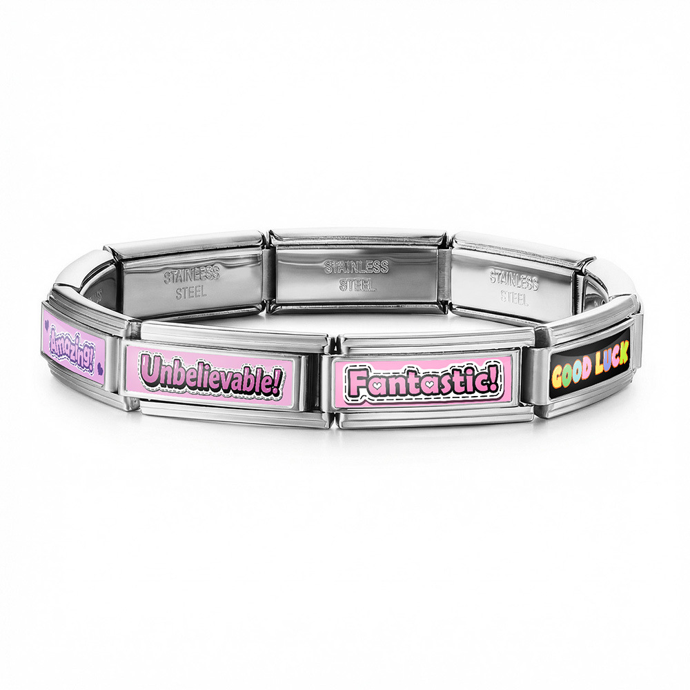 20*7mm Dopamine English Word Module Bracelet DIY Handmade Assembled Stainless Steel Italian Module Bracelet
