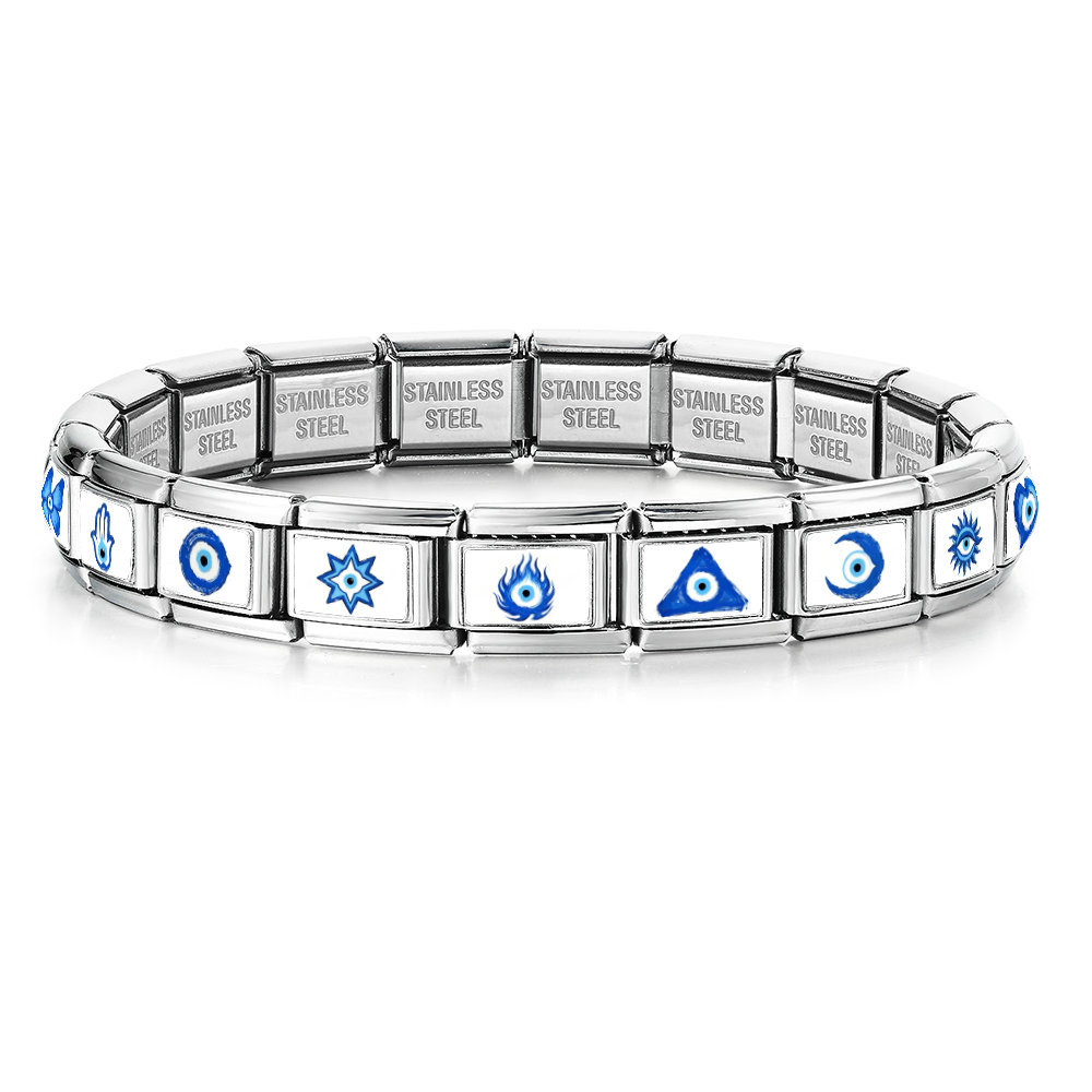 Blue Demon Eye Modular Bracelet, Detachable DIY Stainless Steel Interlocking Watch Strap Accessories Wholesale
