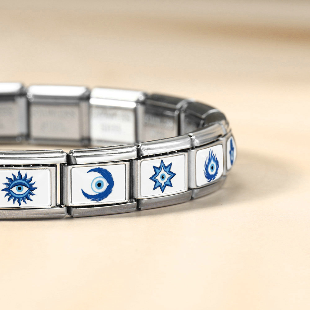 Blue Demon Eye Modular Bracelet, Detachable DIY Stainless Steel Interlocking Watch Strap Accessories Wholesale