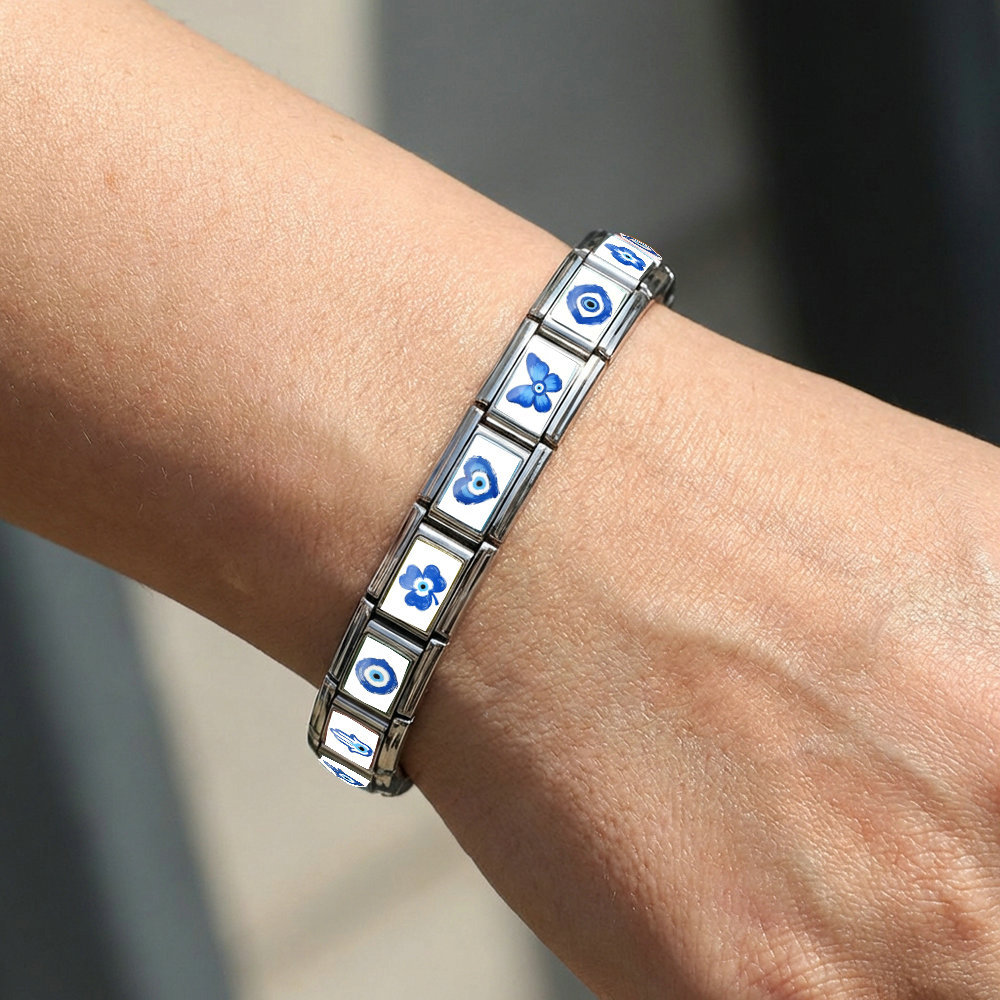 Blue Demon Eye Modular Bracelet, Detachable DIY Stainless Steel Interlocking Watch Strap Accessories Wholesale