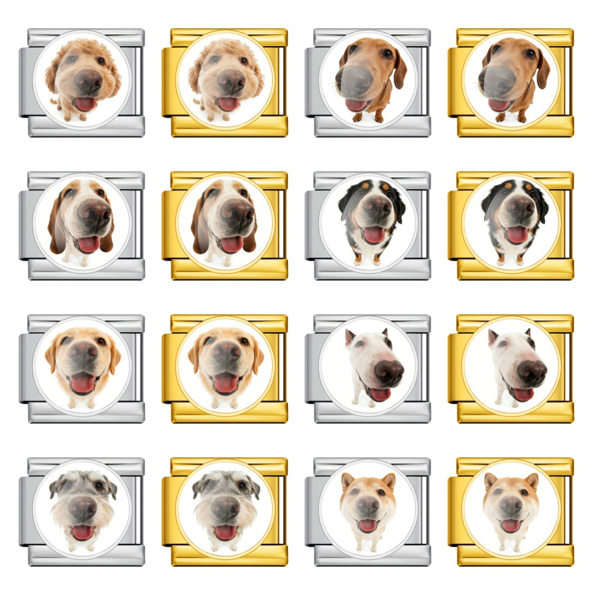 Round pet dog picture style handmade modular Italian assembly bracelet stainless steel DIY watch strap chain