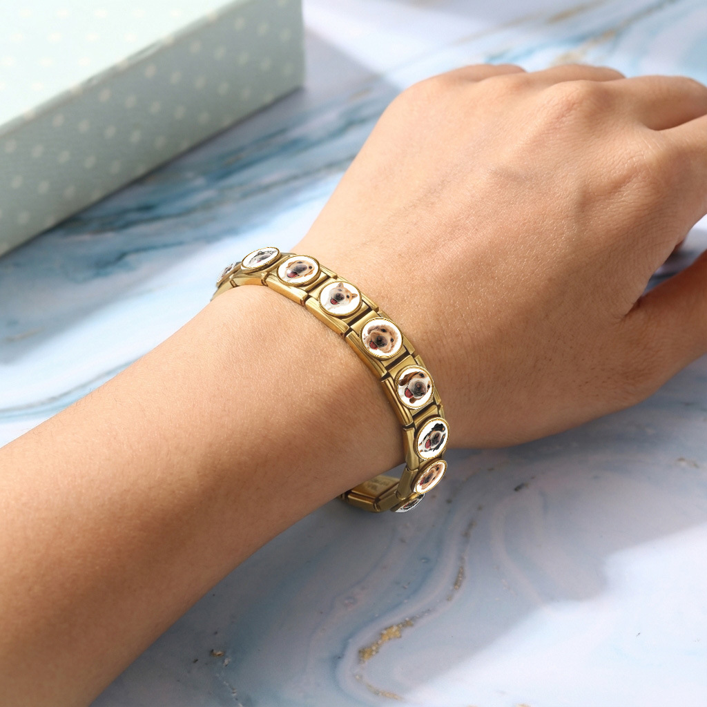 Round pet dog picture style handmade modular Italian assembly bracelet stainless steel DIY watch strap chain