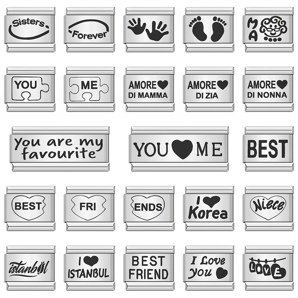 Stainless steel laser-engraved pattern Italian modular bracelet DIY free assembly fashion jewelry