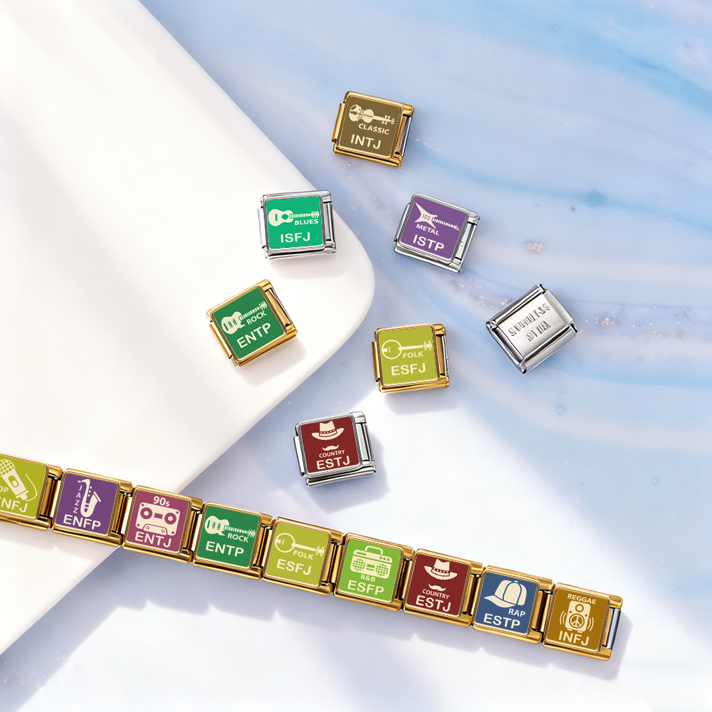 Square Personality MBTI Series Multifunctional Stainless Steel DIY Free Combination Modular Bracelet/Watch Strap Accessories