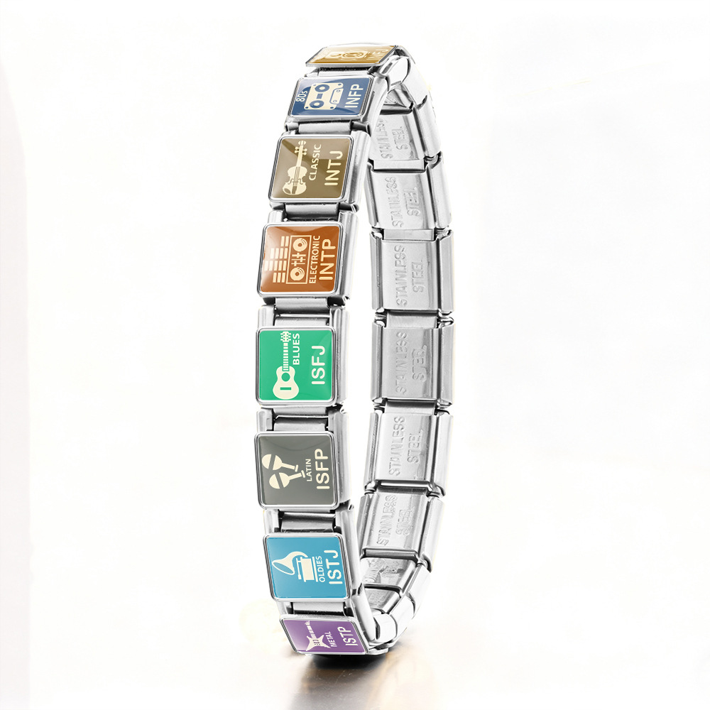 Square Personality MBTI Series Multifunctional Stainless Steel DIY Free Combination Modular Bracelet/Watch Strap Accessories