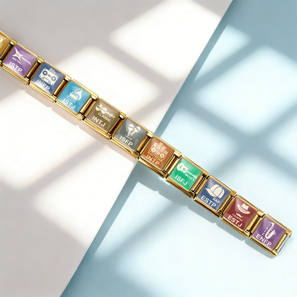 Square Personality MBTI Series Multifunctional Stainless Steel DIY Free Combination Modular Bracelet/Watch Strap Accessories
