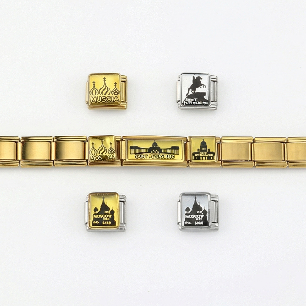 Russian architectural pattern stainless steel DIY bracelet, elastic and detachable, Italian modular bracelet accessories