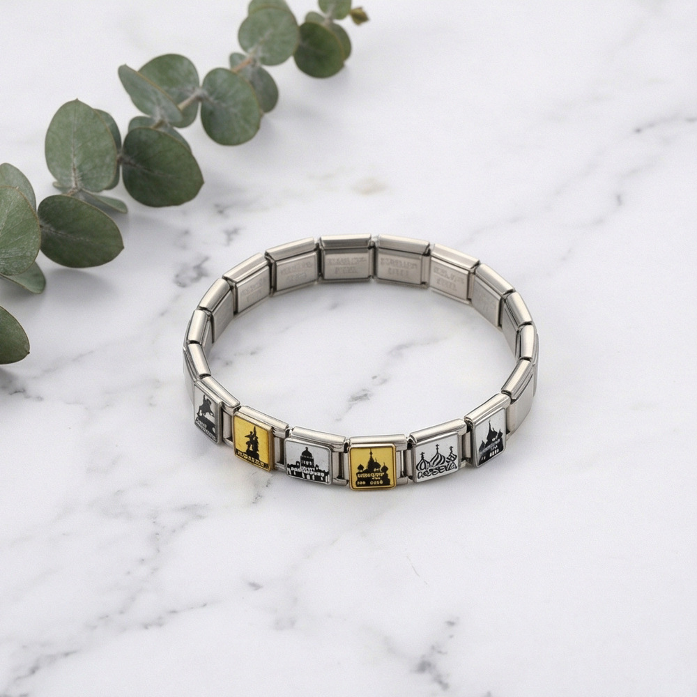 Russian architectural pattern stainless steel DIY bracelet, elastic and detachable, Italian modular bracelet accessories