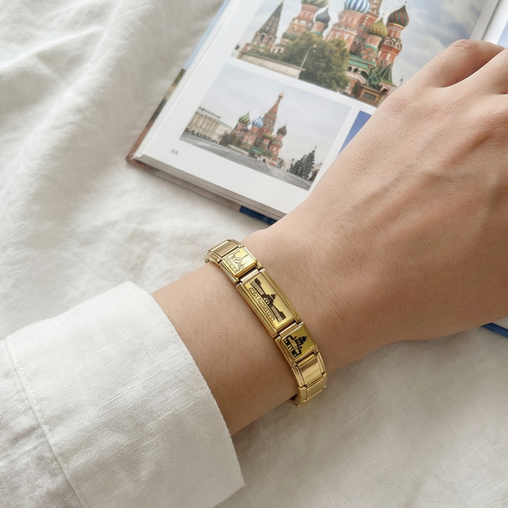 Russian architectural pattern stainless steel DIY bracelet, elastic and detachable, Italian modular bracelet accessories