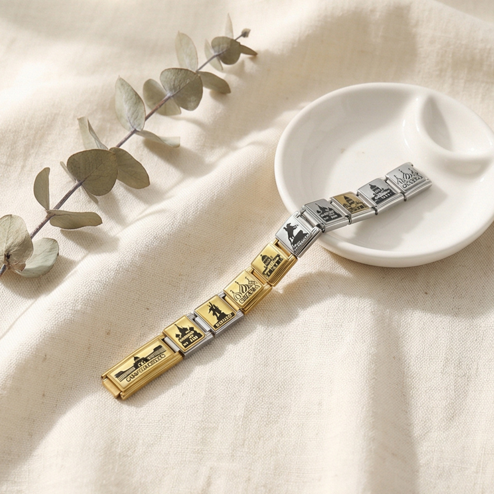 Russian architectural pattern stainless steel DIY bracelet, elastic and detachable, Italian modular bracelet accessories