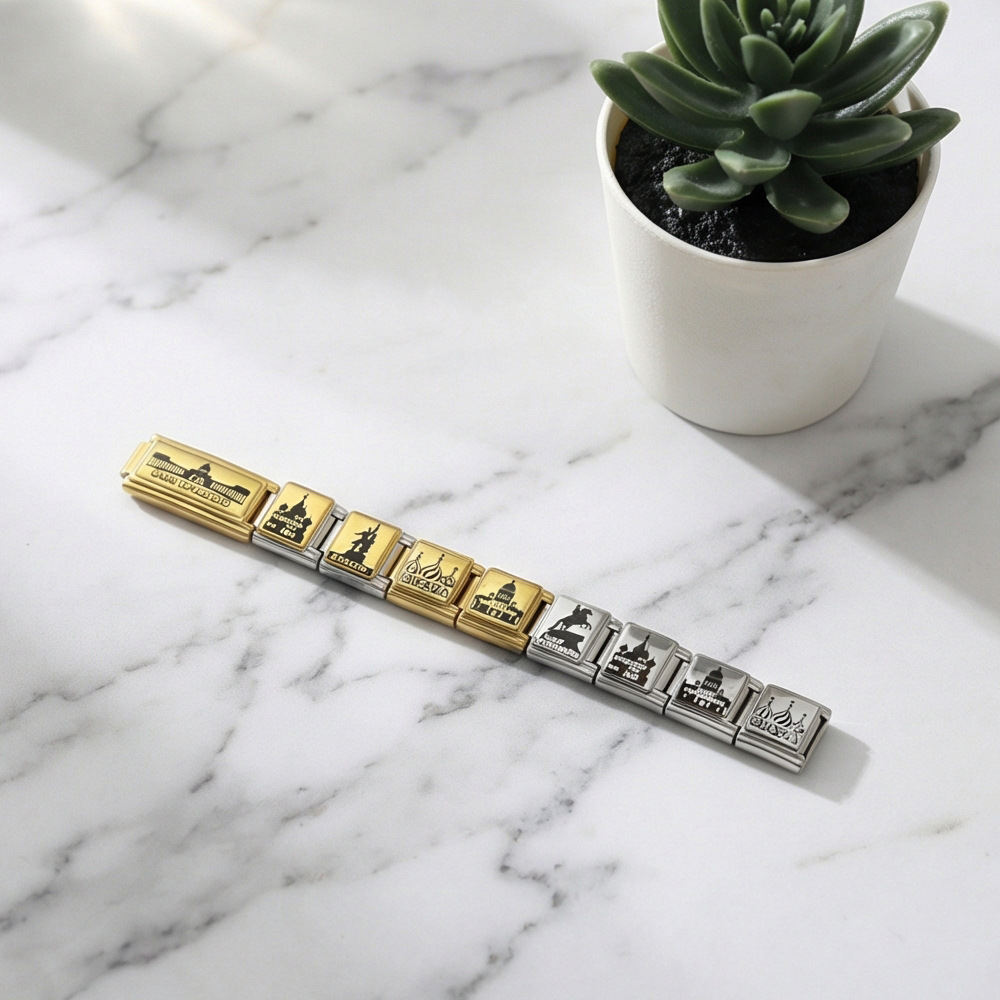 Russian architectural pattern stainless steel DIY bracelet, elastic and detachable, Italian modular bracelet accessories