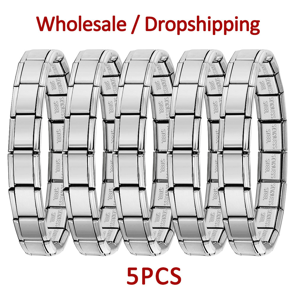 5-piece set of multi-color basic glossy Italian modular bracelet DIY stainless steel minimalist watch strap chain wholesale