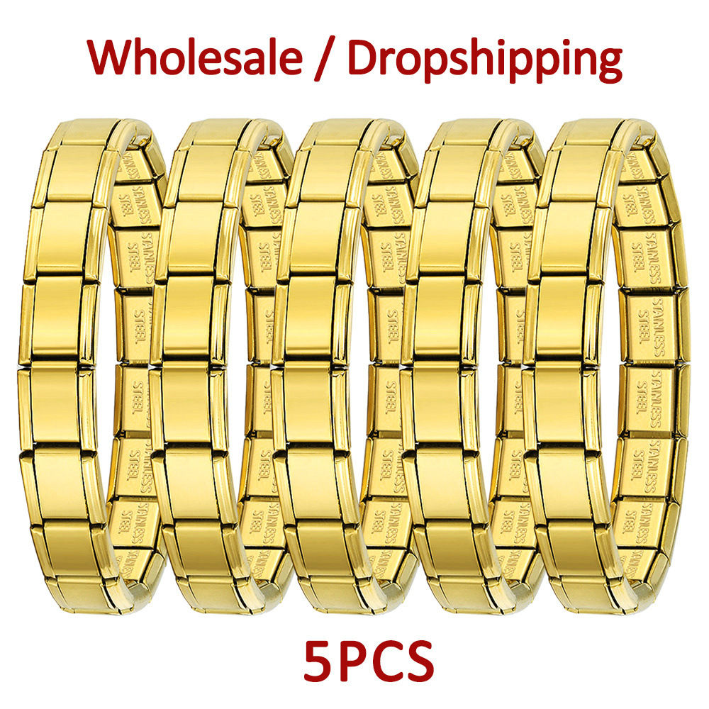 5-piece set of multi-color basic glossy Italian modular bracelet DIY stainless steel minimalist watch strap chain wholesale