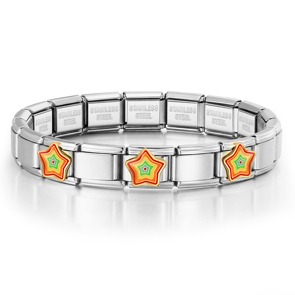 New stainless steel DIY Italian modular bracelet with heart pattern, basic chain jewelry wholesale.