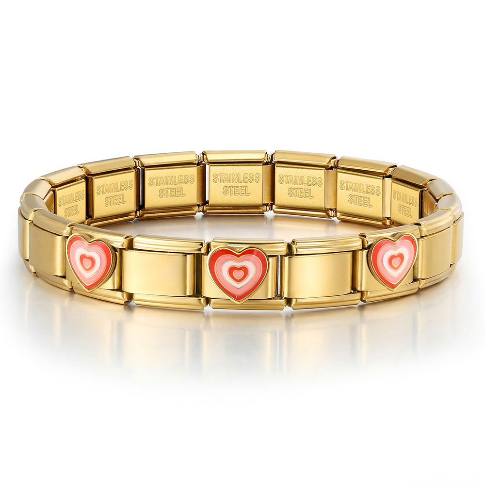 New stainless steel DIY Italian modular bracelet with heart pattern, basic chain jewelry wholesale.