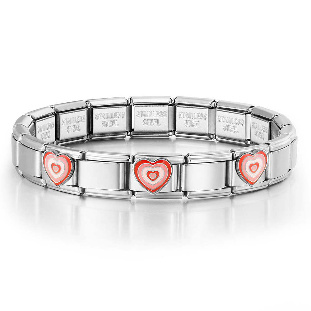 New stainless steel DIY Italian modular bracelet with heart pattern, basic chain jewelry wholesale.