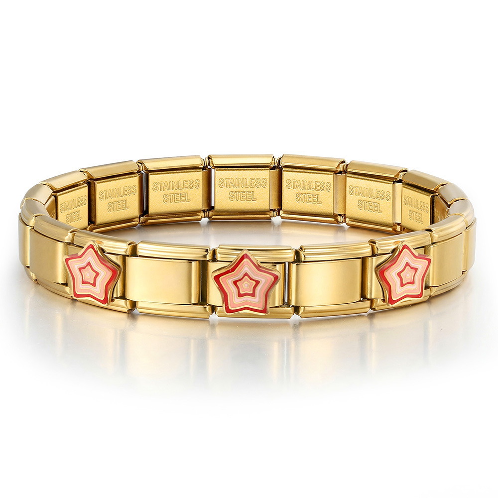 New stainless steel DIY Italian modular bracelet with heart pattern, basic chain jewelry wholesale.