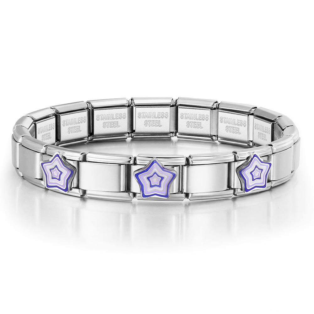New stainless steel DIY Italian modular bracelet with heart pattern, basic chain jewelry wholesale.