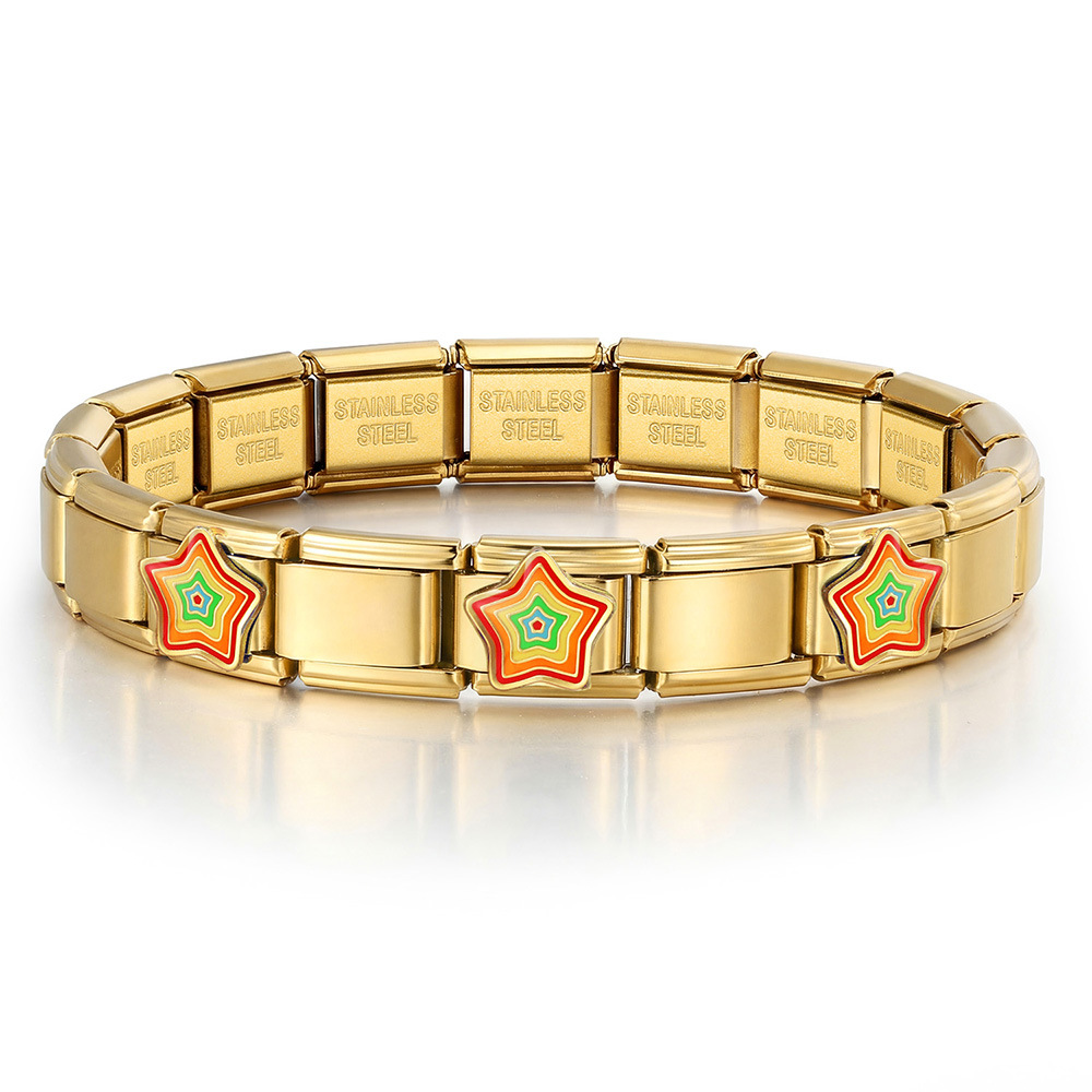 New stainless steel DIY Italian modular bracelet with heart pattern, basic chain jewelry wholesale.