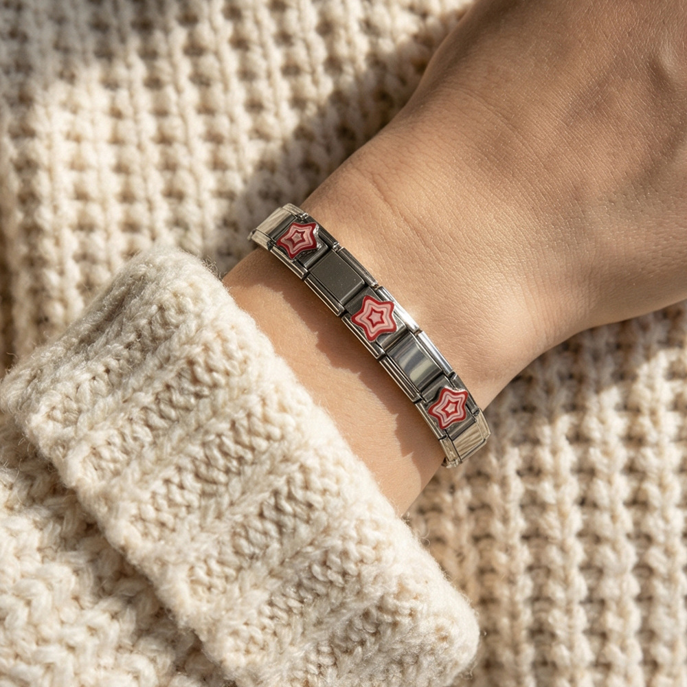 New stainless steel DIY Italian modular bracelet with heart pattern, basic chain jewelry wholesale.