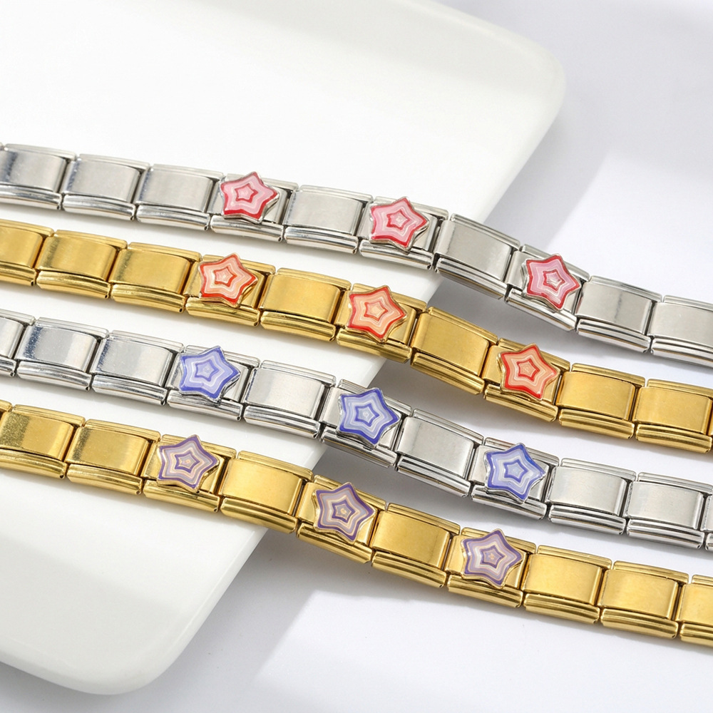 New stainless steel DIY Italian modular bracelet with heart pattern, basic chain jewelry wholesale.