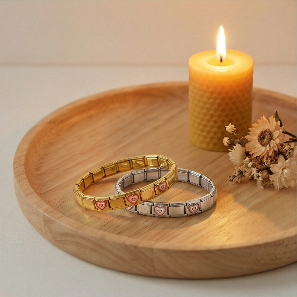 New stainless steel DIY Italian modular bracelet with heart pattern, basic chain jewelry wholesale.