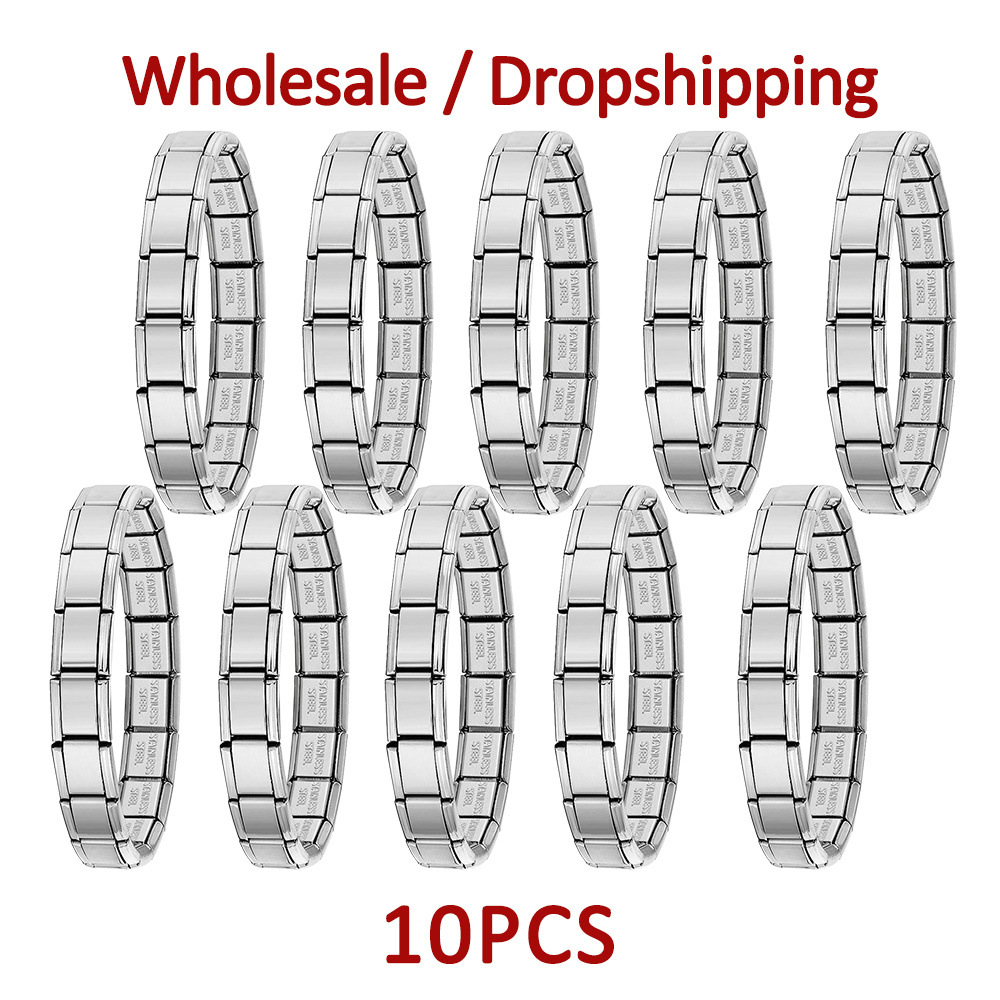 10-piece wholesale modular bracelet set, smooth stainless steel DIY watch strap chain, Italian modular bracelet gift.