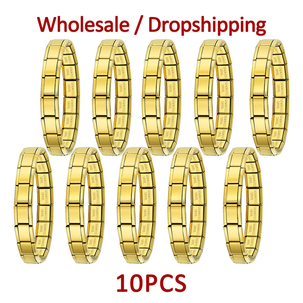 10-piece wholesale modular bracelet set, smooth stainless steel DIY watch strap chain, Italian modular bracelet gift.