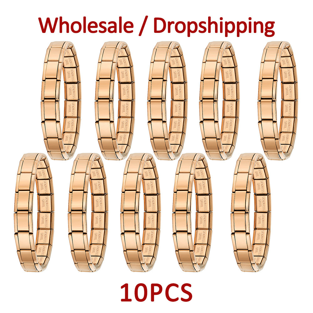 10-piece wholesale modular bracelet set, smooth stainless steel DIY watch strap chain, Italian modular bracelet gift.