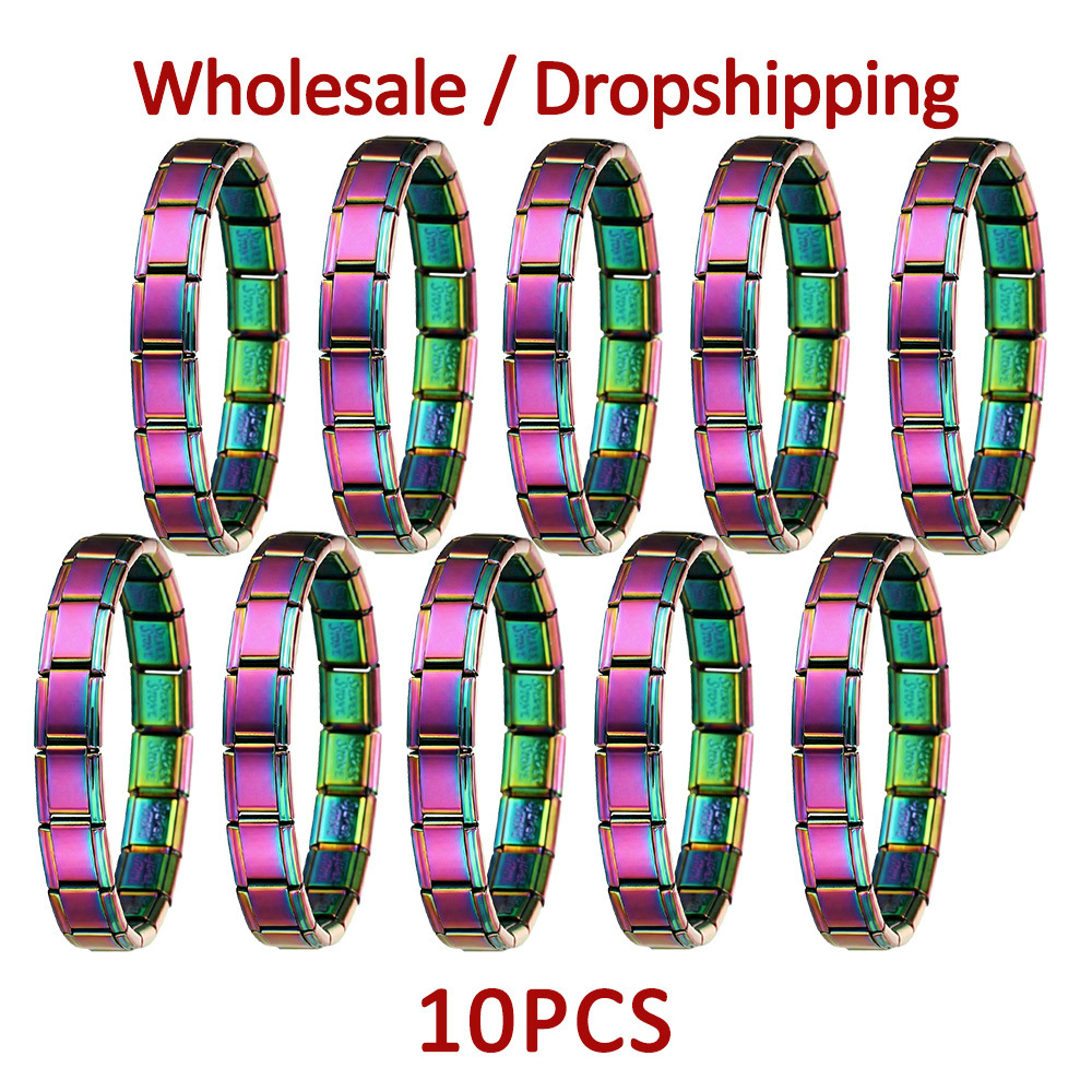10-piece wholesale modular bracelet set, smooth stainless steel DIY watch strap chain, Italian modular bracelet gift.
