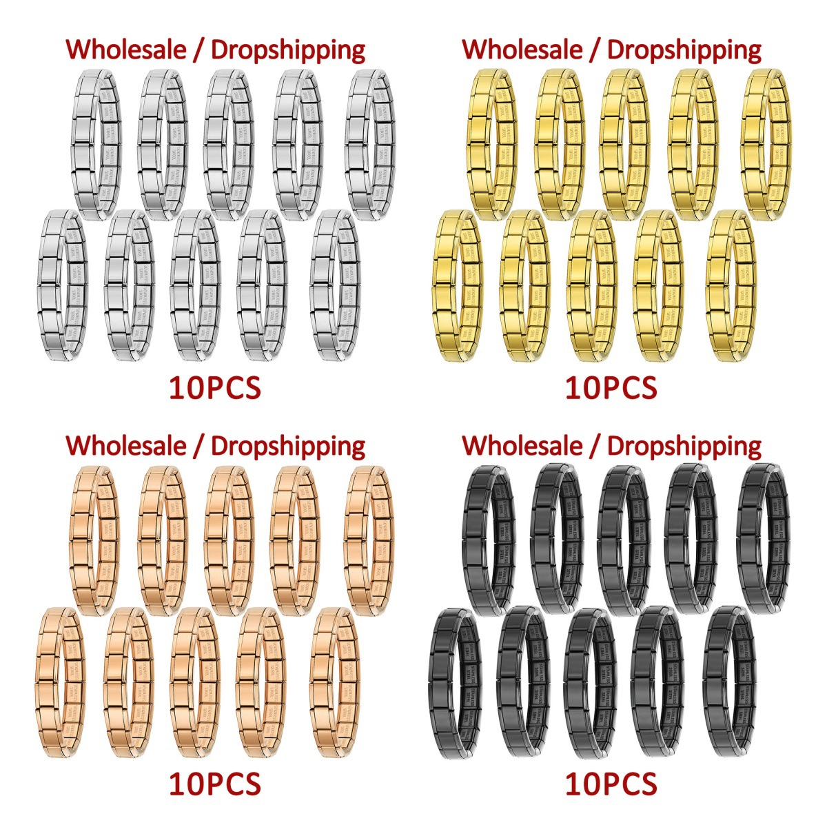 10-piece wholesale modular bracelet set, smooth stainless steel DIY watch strap chain, Italian modular bracelet gift.