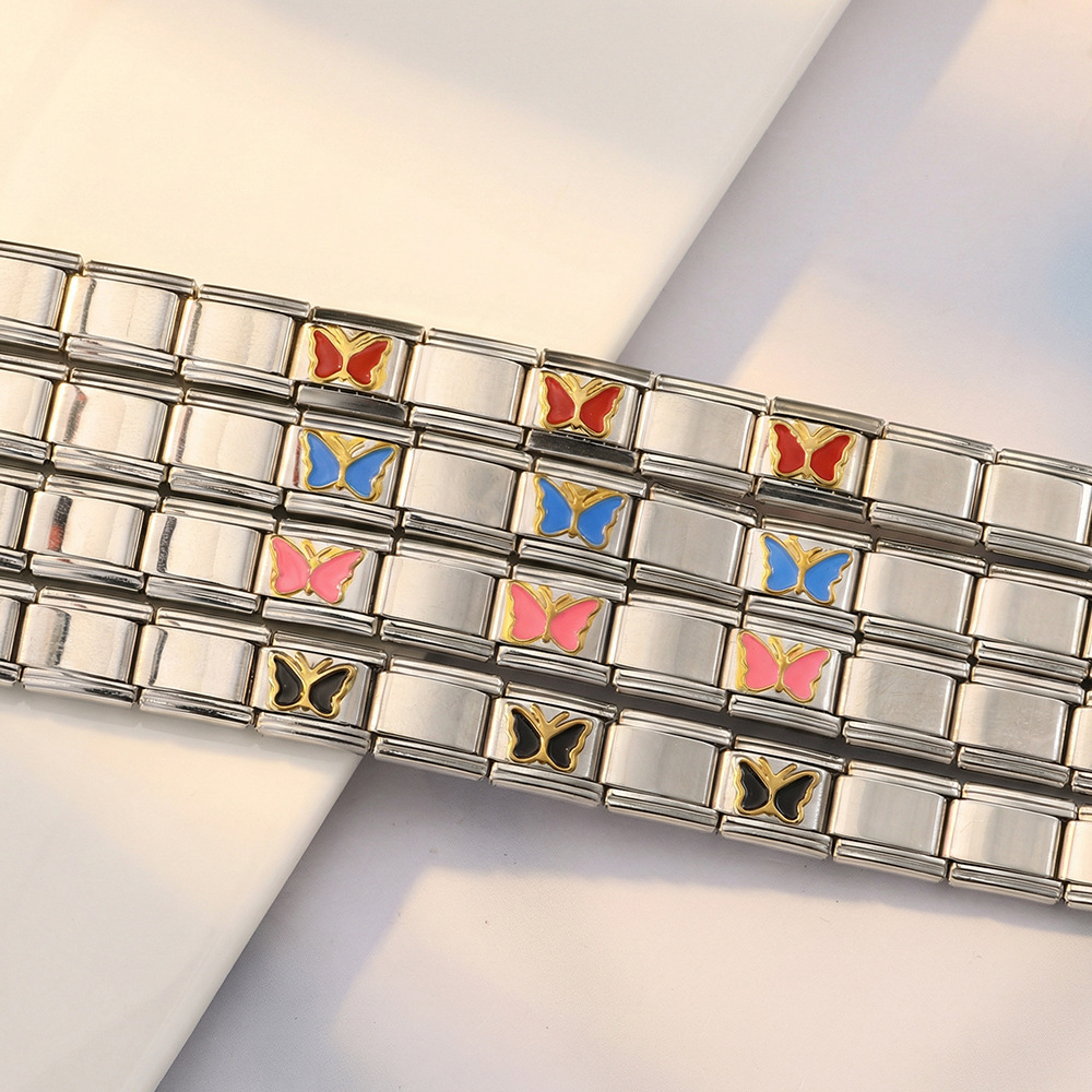 Butterfly Pattern Stainless Steel Italian Modular Bracelet, DIY Handmade Detachable and Assembled Basic Chain Jewelry