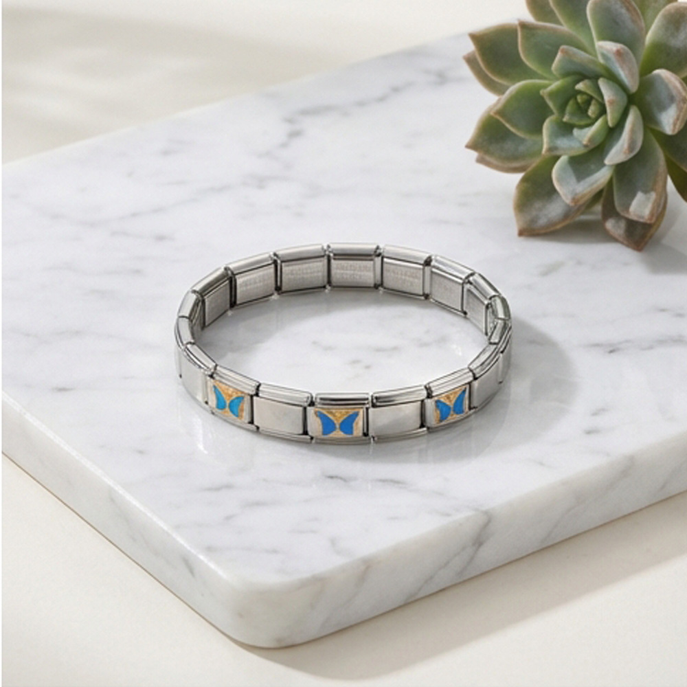 Butterfly Pattern Stainless Steel Italian Modular Bracelet, DIY Handmade Detachable and Assembled Basic Chain Jewelry