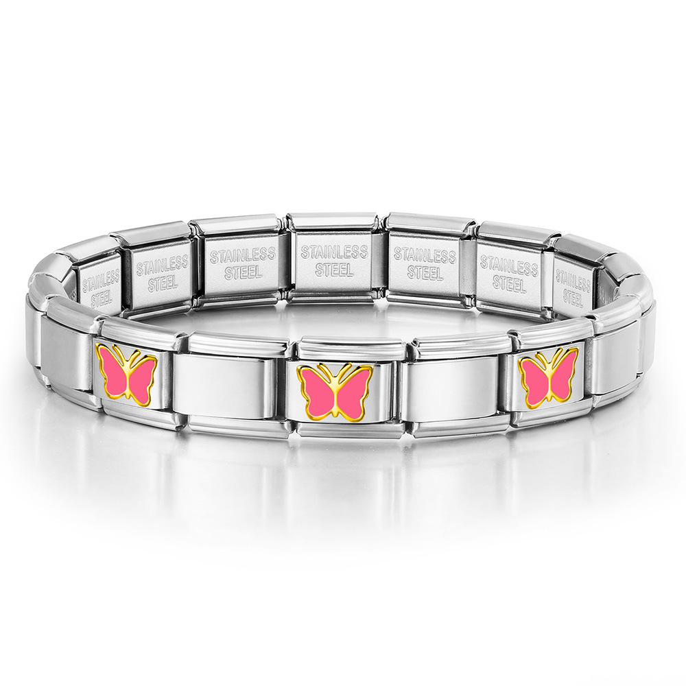 Butterfly Pattern Stainless Steel Italian Modular Bracelet, DIY Handmade Detachable and Assembled Basic Chain Jewelry